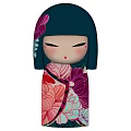 Traditional Japanese Kokeshi Doll With Dark Blue Head And Floral Patterns