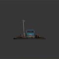 Blue Vintage Truck Miniature Scene With Street Lamp Oil Drum And Wooden Crate