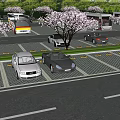 Eco Friendly Parking Lot Featuring Cherry Blossom Trees Green Permeable Ground And Parked Cars