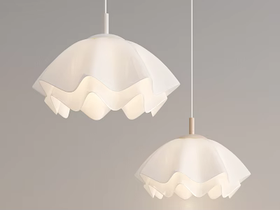 White Pendant Lights With Wavy Design Hanging On Neutral Wall Emitting Soft Glow 3d model