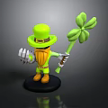 Green Leprechaun Figurine With Green Hat Orange Beard And Clover Staff On Black Base