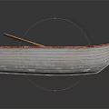 Detailed Wooden Small Boat with Red Interior Seats and Wooden Oars
