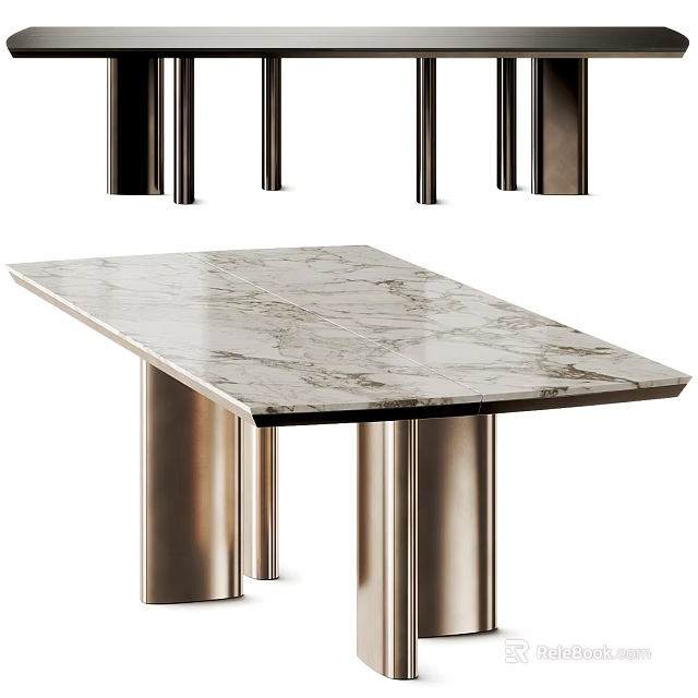 Sleek Modern Dining Table With Marble Tabletop And Metal Cylindrical Legs Design 3d model