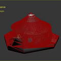 Traditional Round Red Brick Building with Conical Roof Small Window and Hexagonal Grass Pedestal