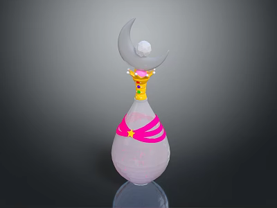 Luxury Perfume Bottle With Moon Shaped Top Pink Decorative Band And Gold Accents 3d model
