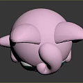 Cute Pink Cartoon Creature Character with Large Green Eyes Black Ears and Open Mouth