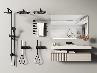 Modern Shower Bathroom Cabinet Facial Cabinet Washstand Towel Rack 3d model