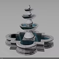 Multi Tiered Marble Fountain With Blue Water And Decorative Round Base Design