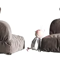 Cute Plush Single Sofas With Ear Shaped Backrest And Pink White Stuffed Toy 3d model
