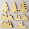 Golden Pine Tree Silhouette Wall Decor with Various Sizes and Shapes 3d model