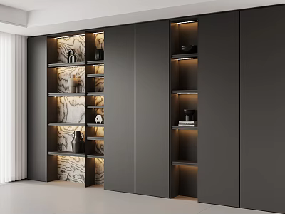 Modern Built in Bookcase Design With LED Lighting And Decorative Shelves 3d model