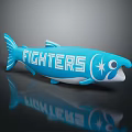 Blue Fish Shaped Stuffed Toy With FIGHTERS Text And Star Design For Kids