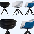 Modern Leisure Accent Chairs With Curved Backrest And Tripod Base In Black White Blue