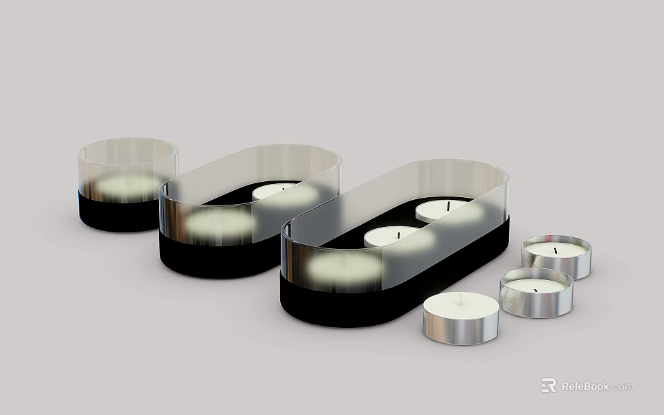 Modern Candle Lamp With Transparent Cover Black Base And Decorative Small Candle Holders 3d model 