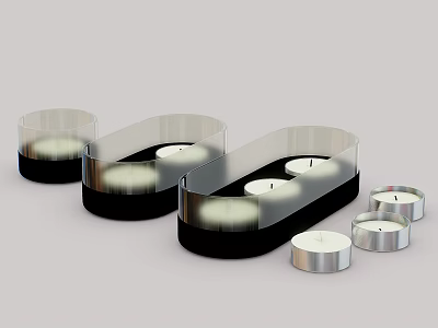 Modern Candle Lamp With Transparent Cover Black Base And Decorative Small Candle Holders 3d model