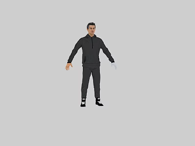 Man Wearing Dark Hoodie And Dark Pants Standing Against Gray Background In Casual 3D Figure 3d model