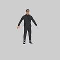 Man Wearing Dark Hoodie And Dark Pants Standing Against Gray Background In Casual 3D Figure