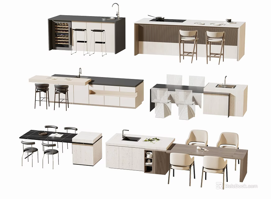 Modern Bar Counter Designs With Stools And Various Styles For Interior Decor 3d model