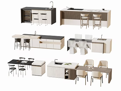 Modern Bar Counter Designs With Stools And Various Styles For Interior Decor 3d model
