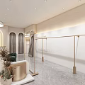 Modern Elegant Clothing Store With Open Design White Marble Floor Arched Doorways Mannequins And Greenery