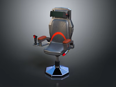 Metallic Adjustable Seat with Orange Armrests Control Levers and Hexagonal Base 3d model