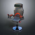 Metallic Adjustable Seat with Orange Armrests Control Levers and Hexagonal Base 3d model