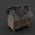 Simple Rustic Wooden Hut With Worn Corrugated Iron Roof And Wooden Staircase
