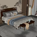New Chinese Double Bed 3d model