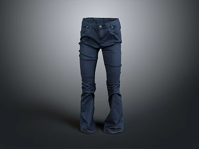 Dark Blue Casual Straight Leg Pants With Front Pockets For Daily Wear 3d model
