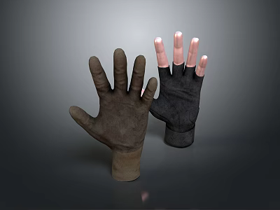 Human Hand Models in Brown and Black with Glowing Pink Fingertips on Grey Background 3d model