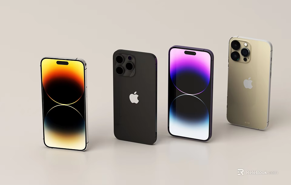 Latest Apple Smartphones With Gradient Screens Black Gold Backs And Triple Cameras 3d model 