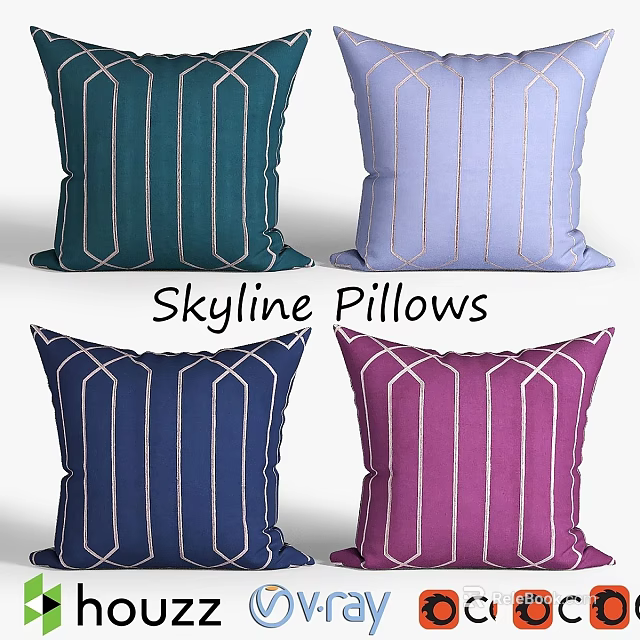 Skyline Pillows With Geometric Lines Design In Multiple Decorative Colors 3d model 