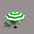 Outdoor Table and Chairs Set With Green White Striped Umbrella and Folding Seats