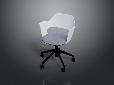 Modern White Single Chair With Gray Seat Cushion And Rolling Wheels 3d model