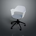 Modern White Single Chair With Gray Seat Cushion And Rolling Wheels