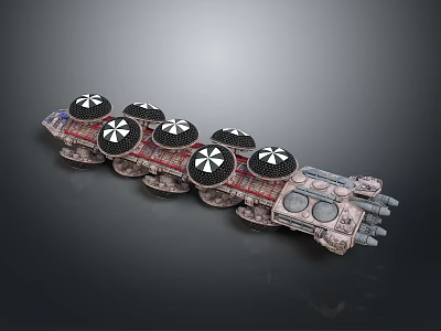 Futuristic Sci-Fi Mechanical Vehicle With Multiple Round Engines Red Accents And Cannon Turrets 3d model