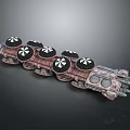 Futuristic Sci-Fi Mechanical Vehicle With Multiple Round Engines Red Accents And Cannon Turrets