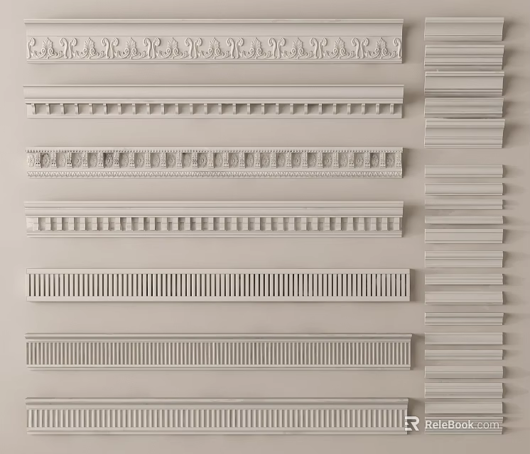 Various Elegant Gypsum Cornice Styles with Decorative Patterns for Interior Decoration 3d model 