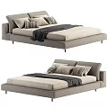 Modern Double Bed Design With Light Gray Upholstery Pillows And Throw Blanket 3d model