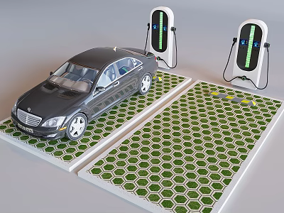 New energy vehicle charging station outdoor parking lot charging pile planting grass permeable brick parking space 3d model