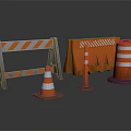Essential Road Safety Facilities With Traffic Cones Barriers Warning Posts And Reflective Strips 3d model