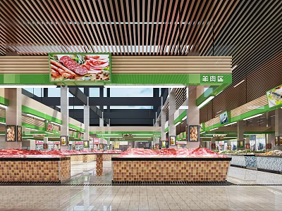 Modern Supermarket Fresh Meat Section With Display Counters Bright Lighting And Fresh Produce 3d model