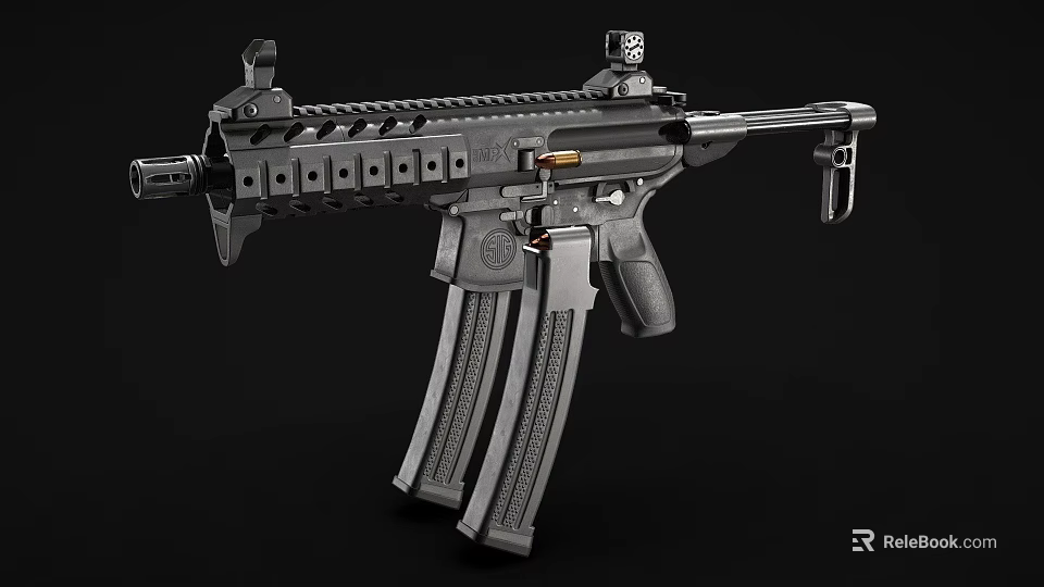 Modern Black Tactical Assault Rifle With Dual Magazines And Tactical Rail Design 3d model 