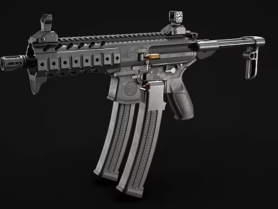 Modern Black Tactical Assault Rifle With Dual Magazines And Tactical Rail Design 3d model
