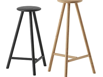 Modern Three Legged Bar Stools With Black And Natural Wood Design 3d model