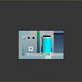 Cartoon Scene of Tech Room With Blue Cylindrical Device Control Panels and R 25 Label