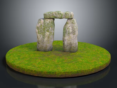 Stone Structure Featuring Two Standing Stones And Lintel On Circular Grass Base 3d model