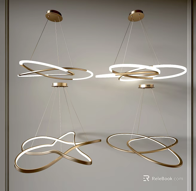 Modern Elegant Chandeliers With Gold Circular Spiral Structure For Interior Lighting Design 3d model 