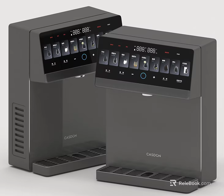 Modern Black CASDON Water Dispensers As Kitchen Appliances With Digital Display And Multiple Buttons 3d model 