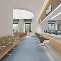 Modern Service Hall Interior With Counters Office Chairs And Displays 3d model